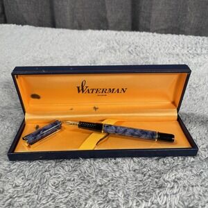 Vintage Waterman Laureat Blue Grey Marble Gold Trim Fountain Ink Pen